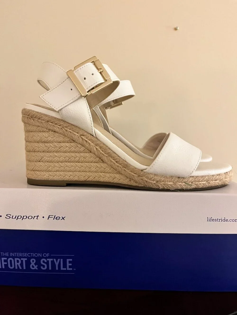White Espadrille Wedge Sandals (Size 8M) WORN ONE TIME ONLY!